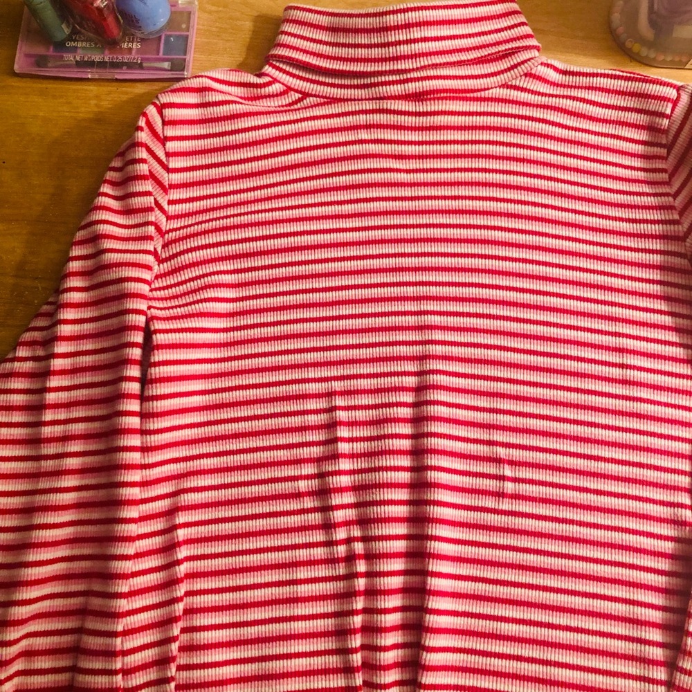 Red and White Striped Turtleneck Sweater 🩷